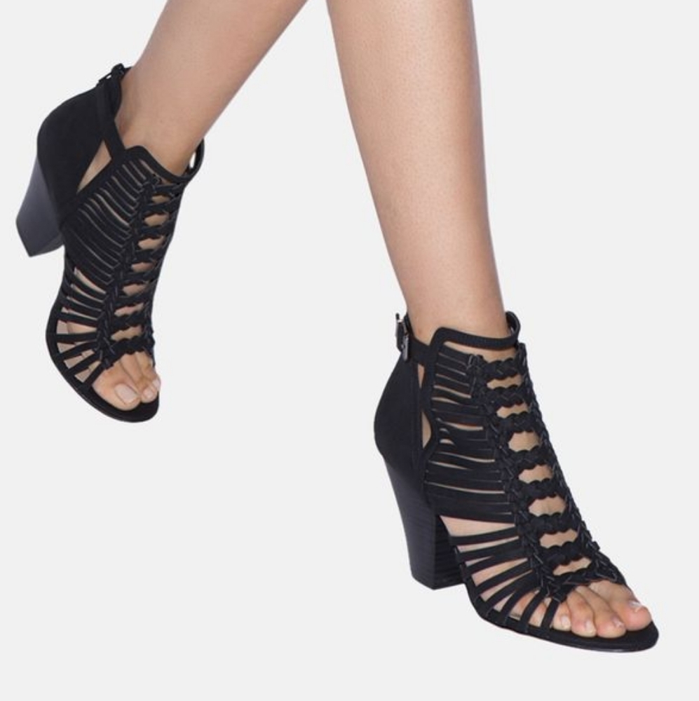 New in Box Black Cage Style Sandals.